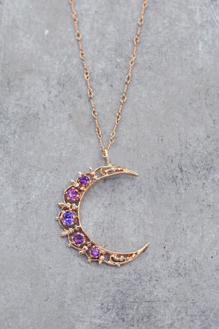 14K Magenta Sapphire Crescent Moon Necklace