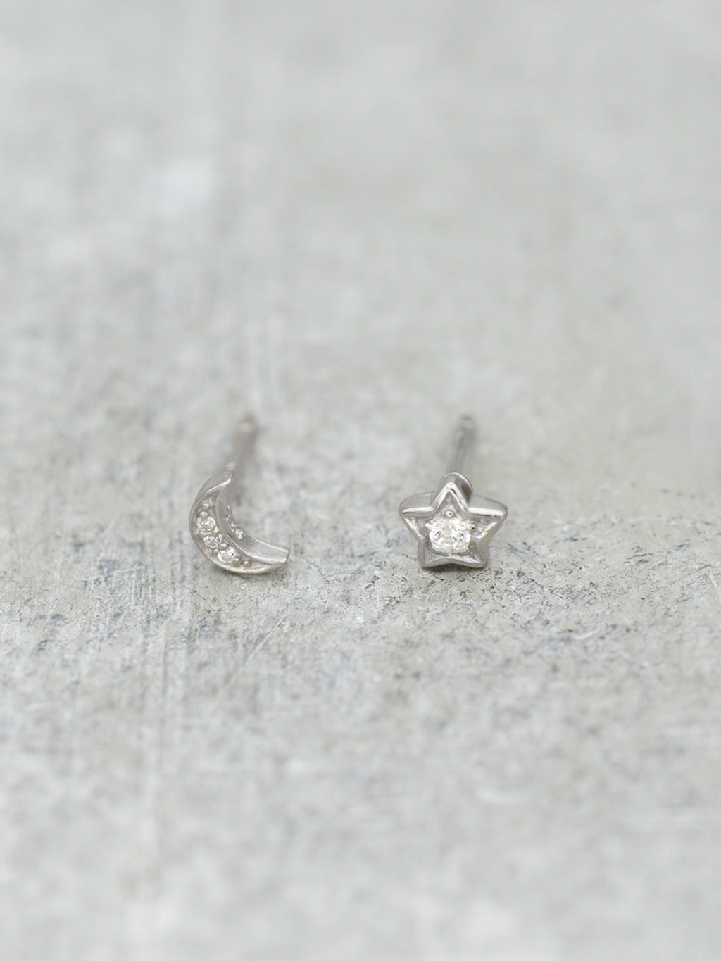 Cubic Zirconia Moon & Star Duo Post Earrings
