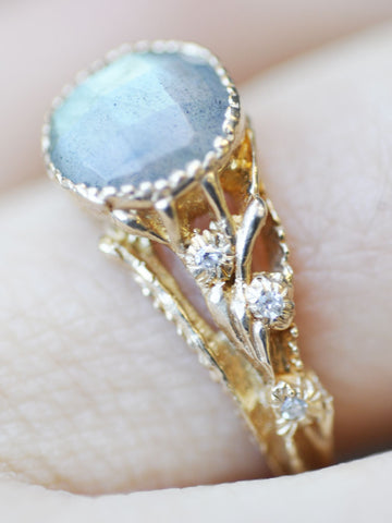 14K Ophelia Flower Ring - Labradorite + Diamond