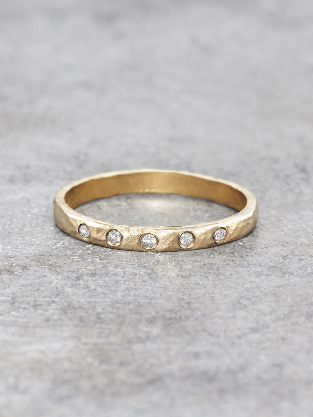 14K Textured Five Diamond Ring - LUNESSA