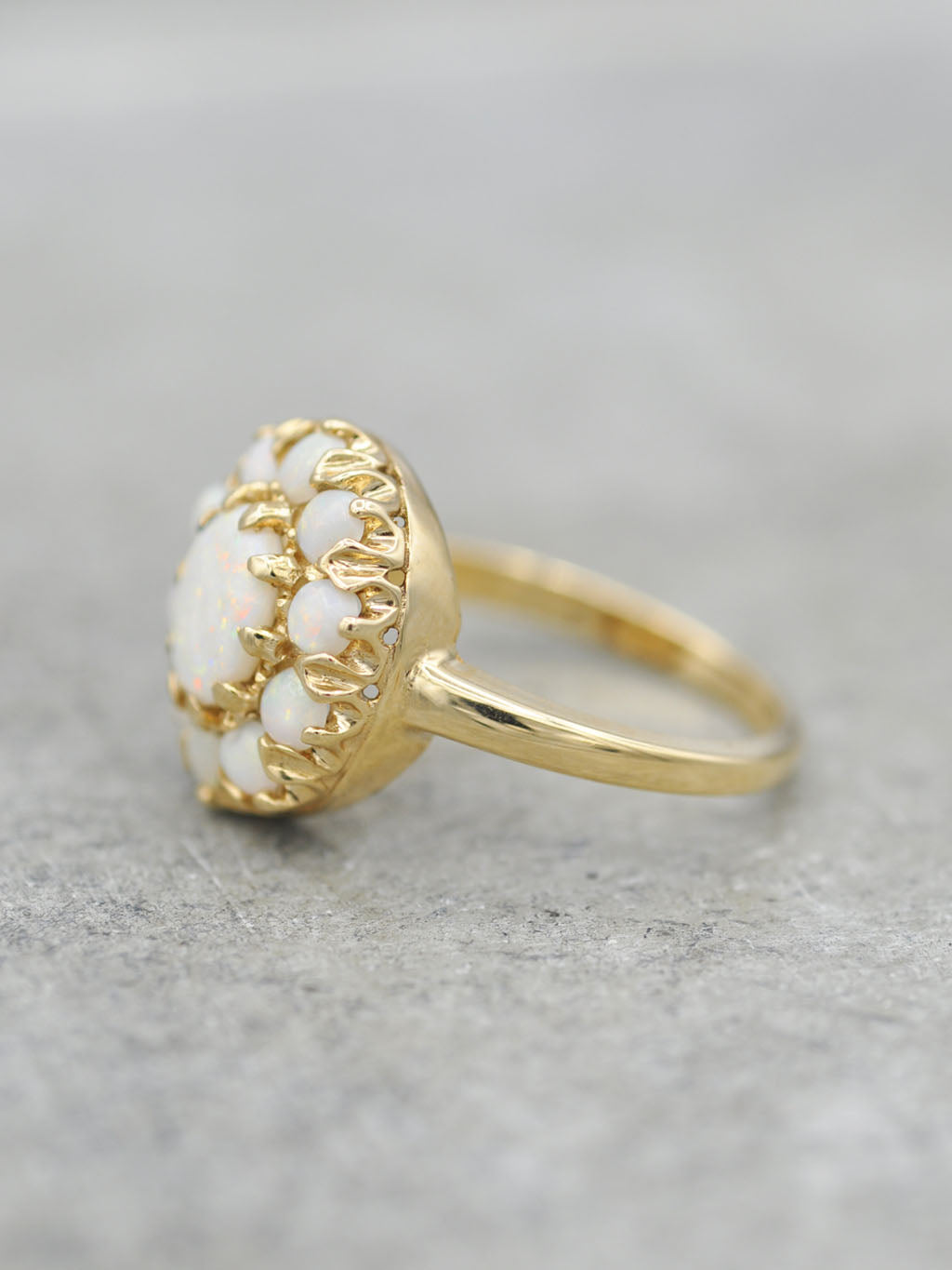 14K Antique Victorian White Opal Cluster Ring