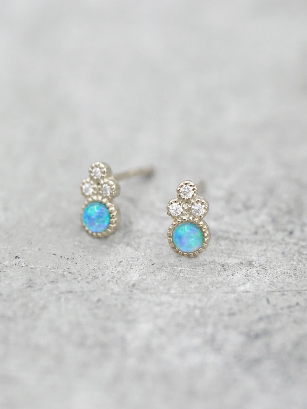 Opal + CZ Post Earrings - Silver