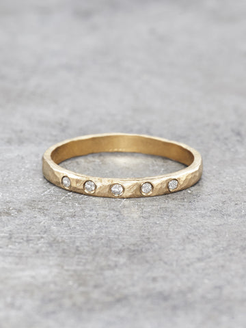 14K Textured Five Diamond Ring - LUNESSA